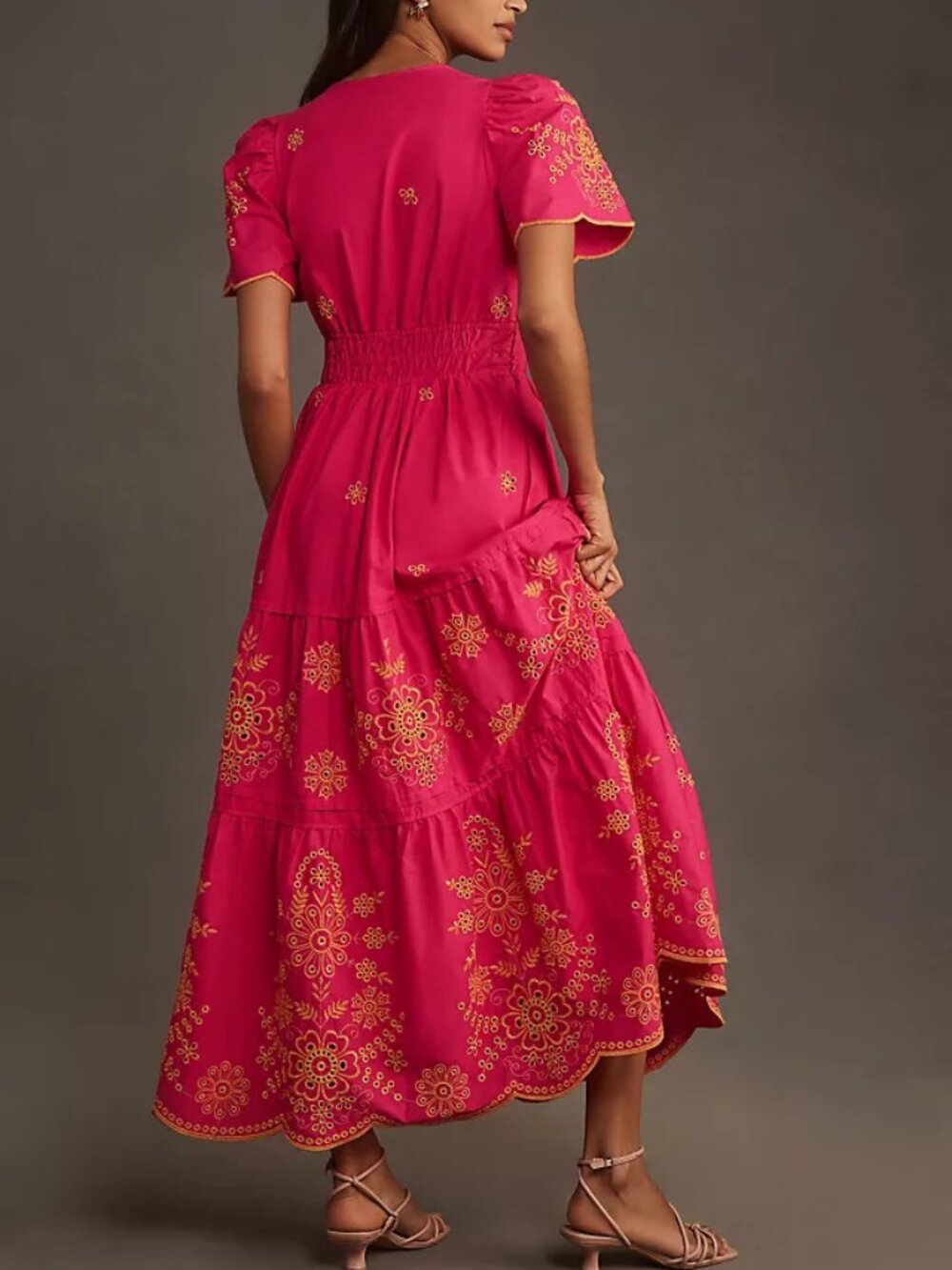 Anthropologie SOMERSET Maxi Dress EYELET edition M hot pink orange NWT $228